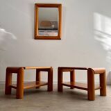 Old mirror in solid elm design from the 70s vintage brutalist style