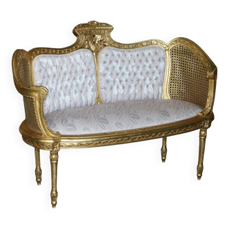 Canapé Bergère Louis XVI Napoléon III en bois doré
