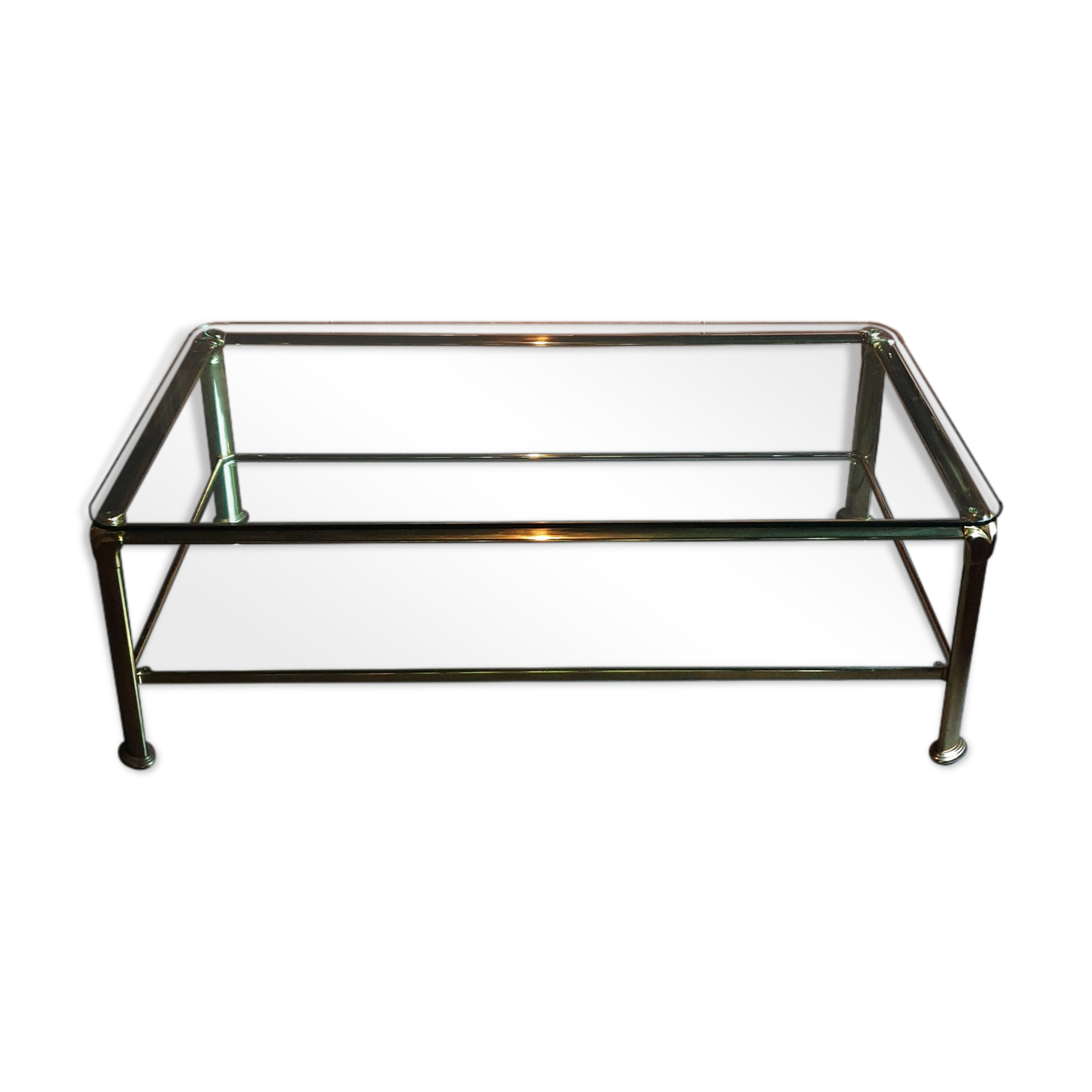 Vintage brass and glass coffee table, Italian, 70s Hollywood Regency style