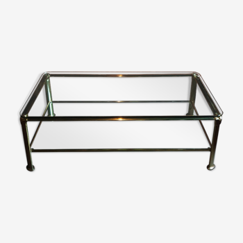 Vintage brass and glass coffee table, Italian, 70s Hollywood Regency style