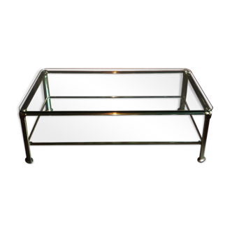 Table basse vintage laiton et verre , italienne, années 70