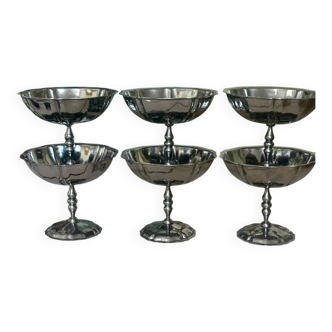 Vintage set of 6 finely engraved stainless steel bowls.