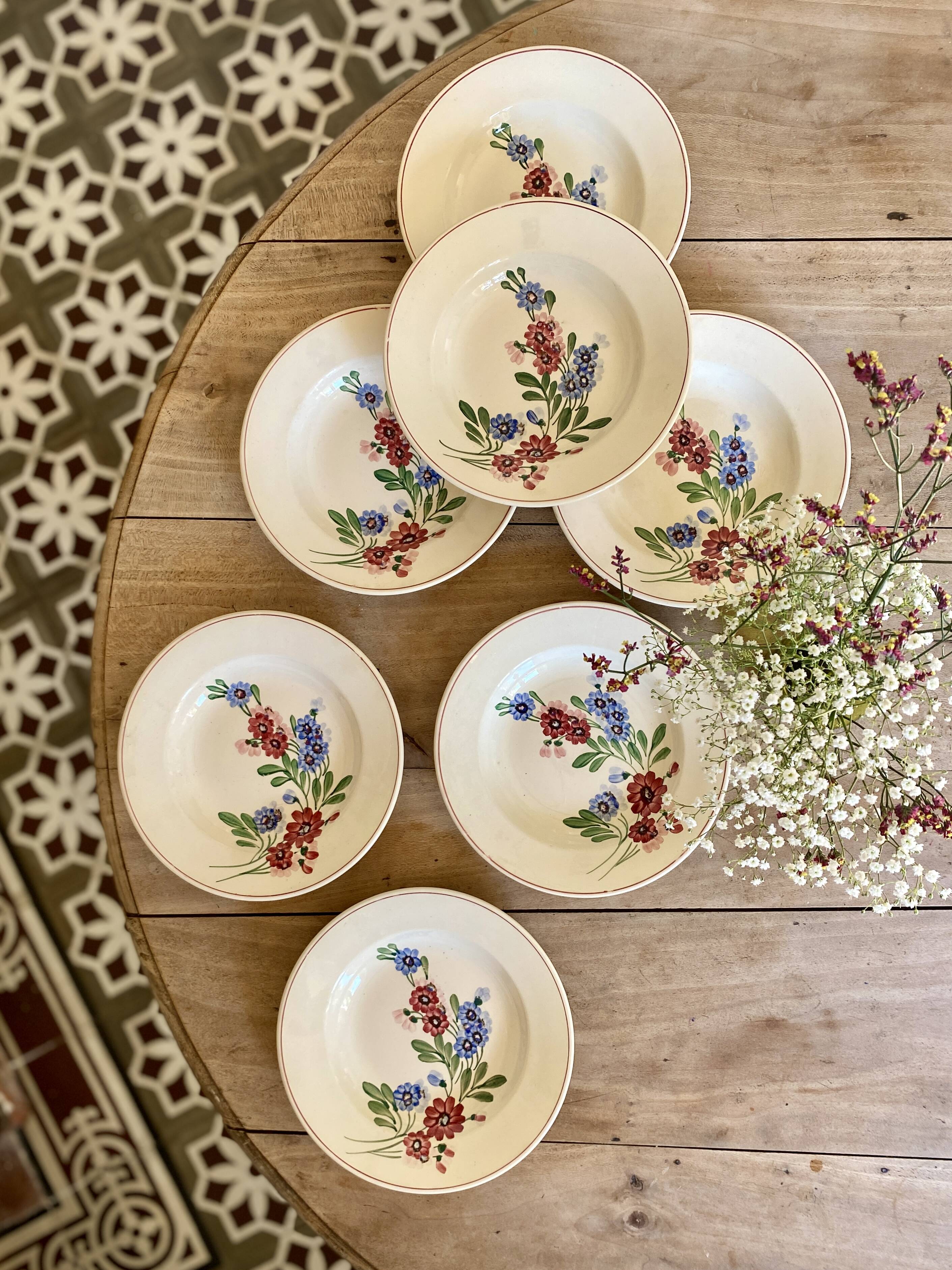 Set of 7 vintage soup plates, Aigueperse de Sarreguemines