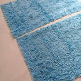 Set of two vintage sky blue rugs from the 70s