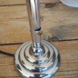 Art deco globe pendant light in white opaline and aluminum rod