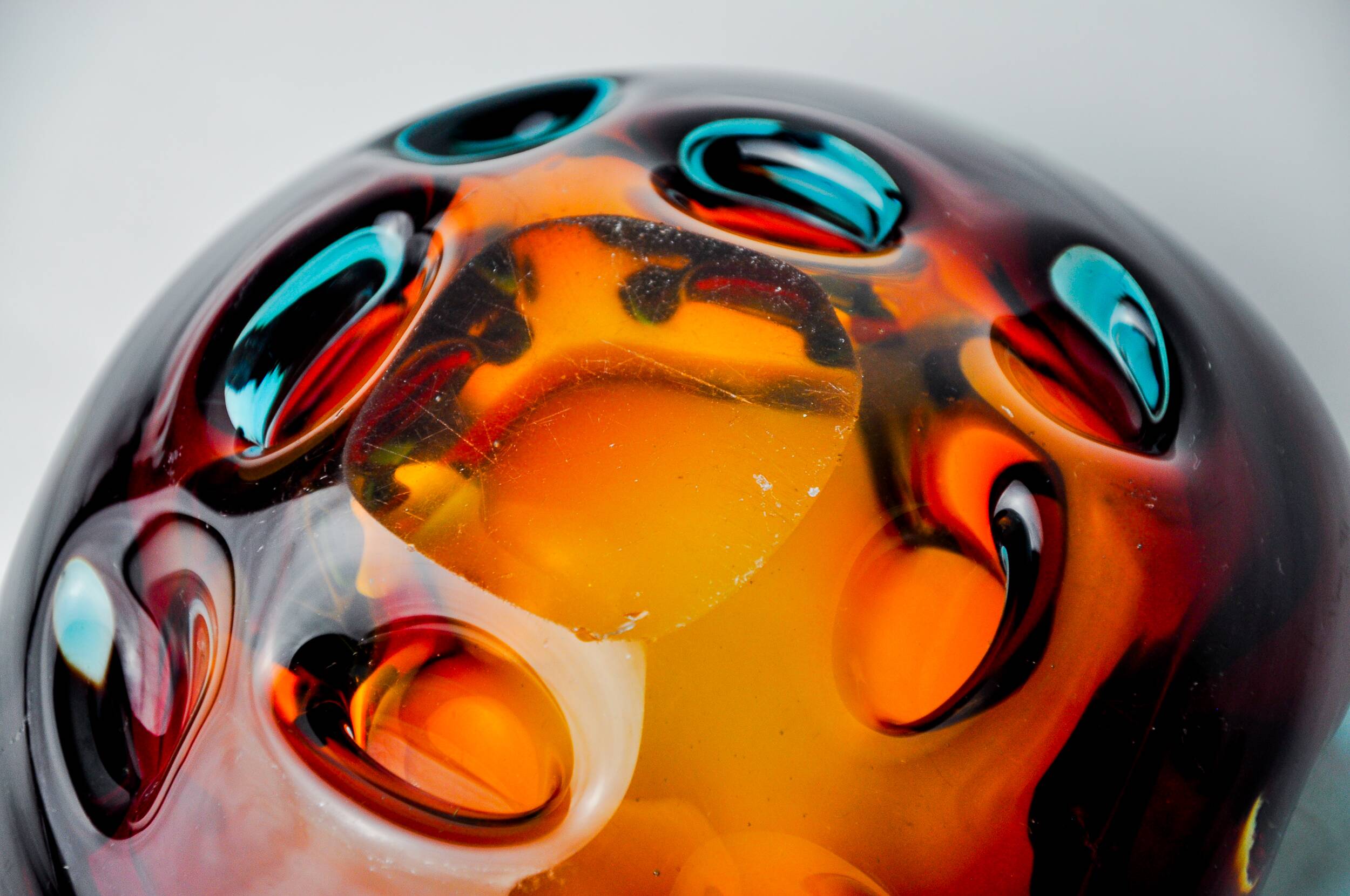 Sommerso orange and blue trinket tray by Flavio Poli for Seguso, Murano glass, Italy, 1970