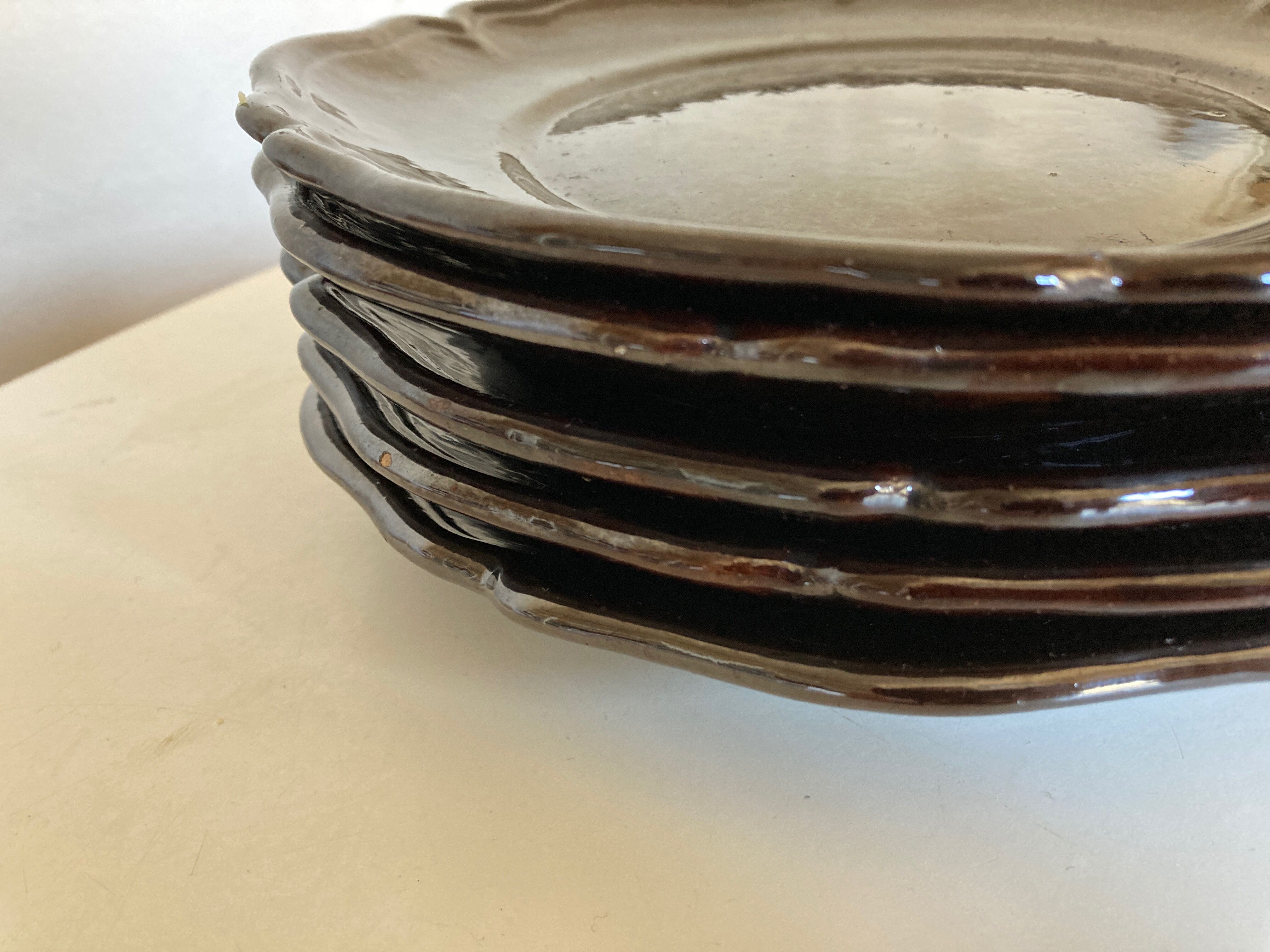 Set of 5 plates with godrons in glazed earth from Biot 1970