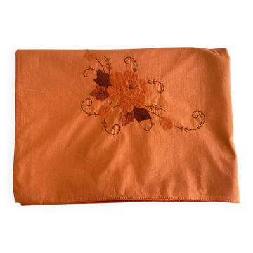 Nappe ancienne décor appliqué floral à la main- 240x170cm  - Coton