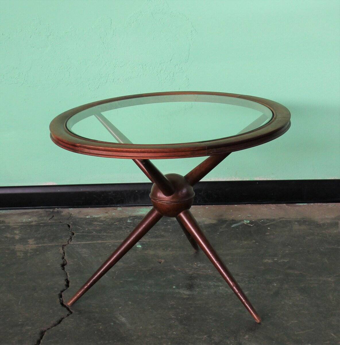 Set de Tables Basses Rondes Sputnik en Bois et Verre, Set de 2