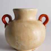 Art Deco Ceramic Beige Vase with Red Handles by Anna-Lisa Thomson, Upsala Ekeby