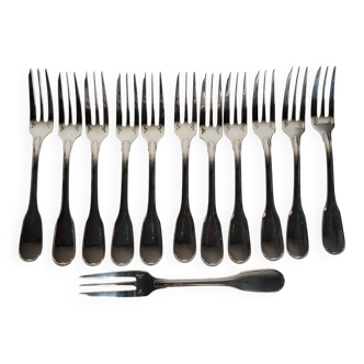 12 Cake Forks CHRISTOFLE Versailles model in silver-plated metal