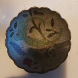 3 enameled brass cups with parrots