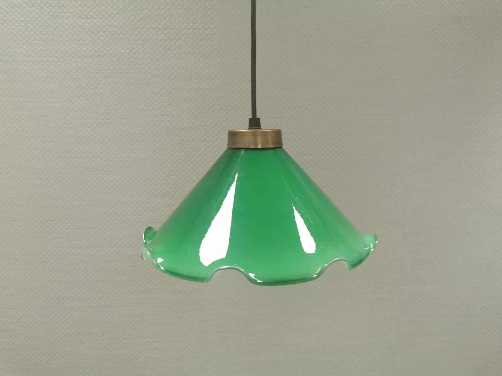 Small hanging lamp with double-layered glass, brass top, 1980s Denmark
