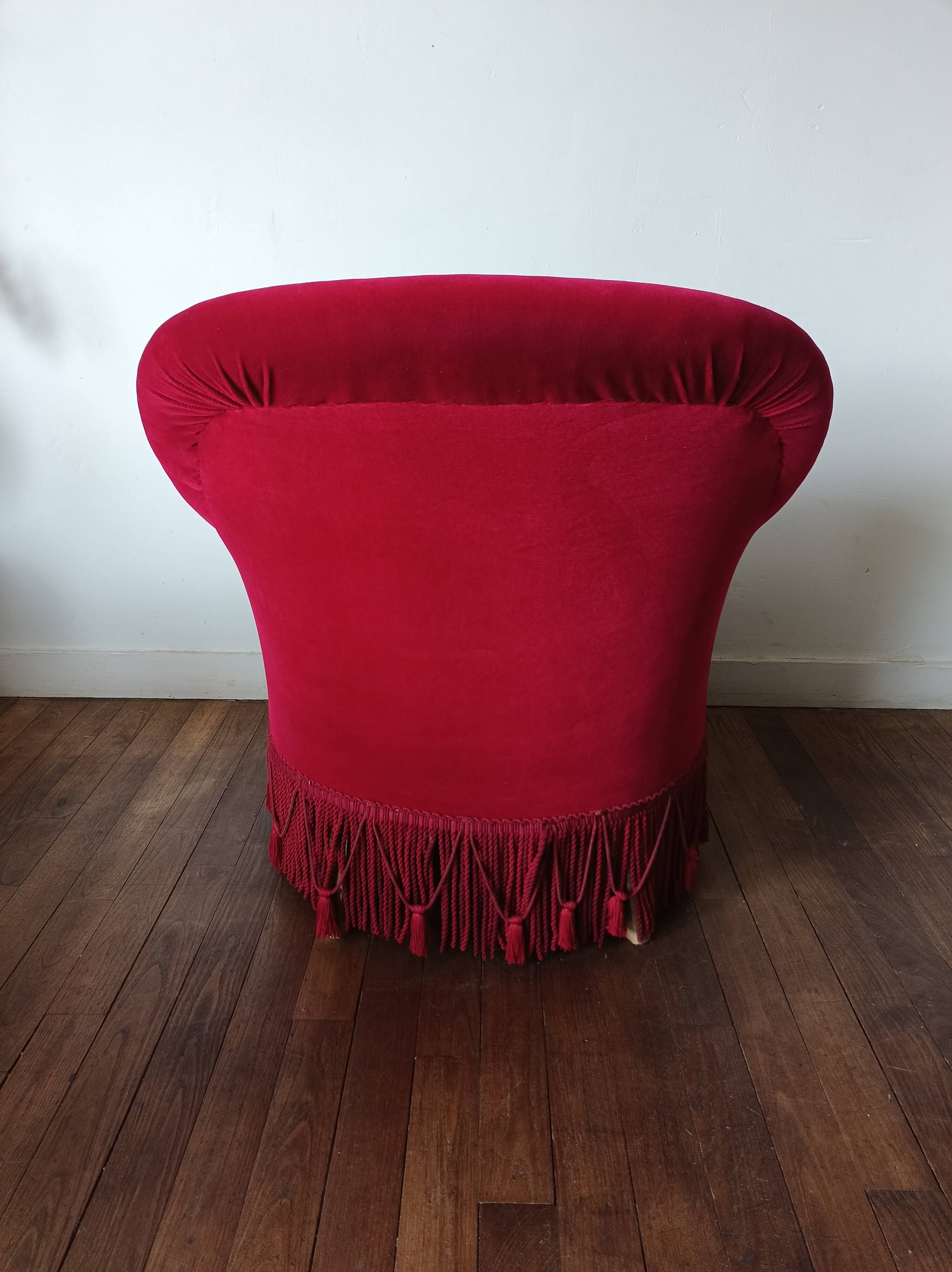 Lot de 2 fauteuils crapauds en velours rouge
