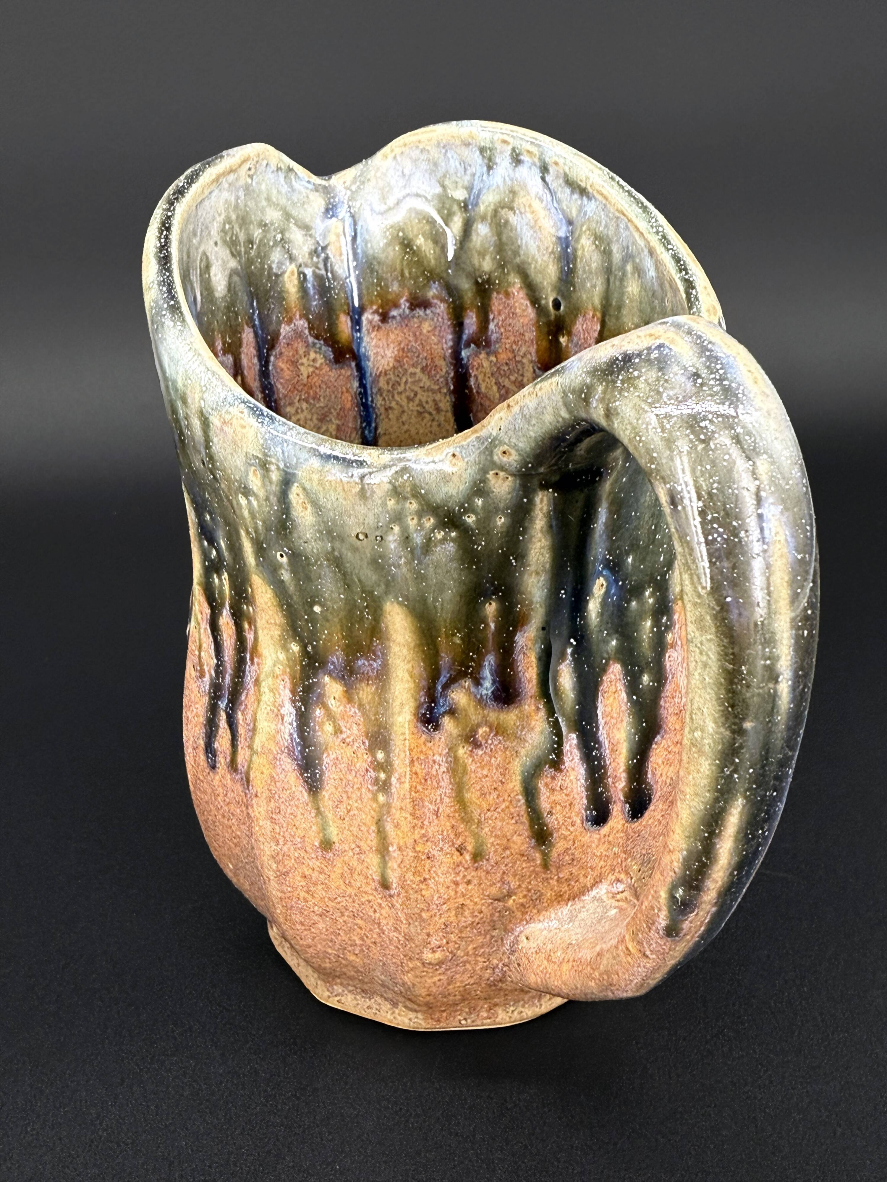 70s glazed stoneware pitcher – signed, French ceramic