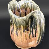 70s glazed stoneware pitcher – signed, French ceramic