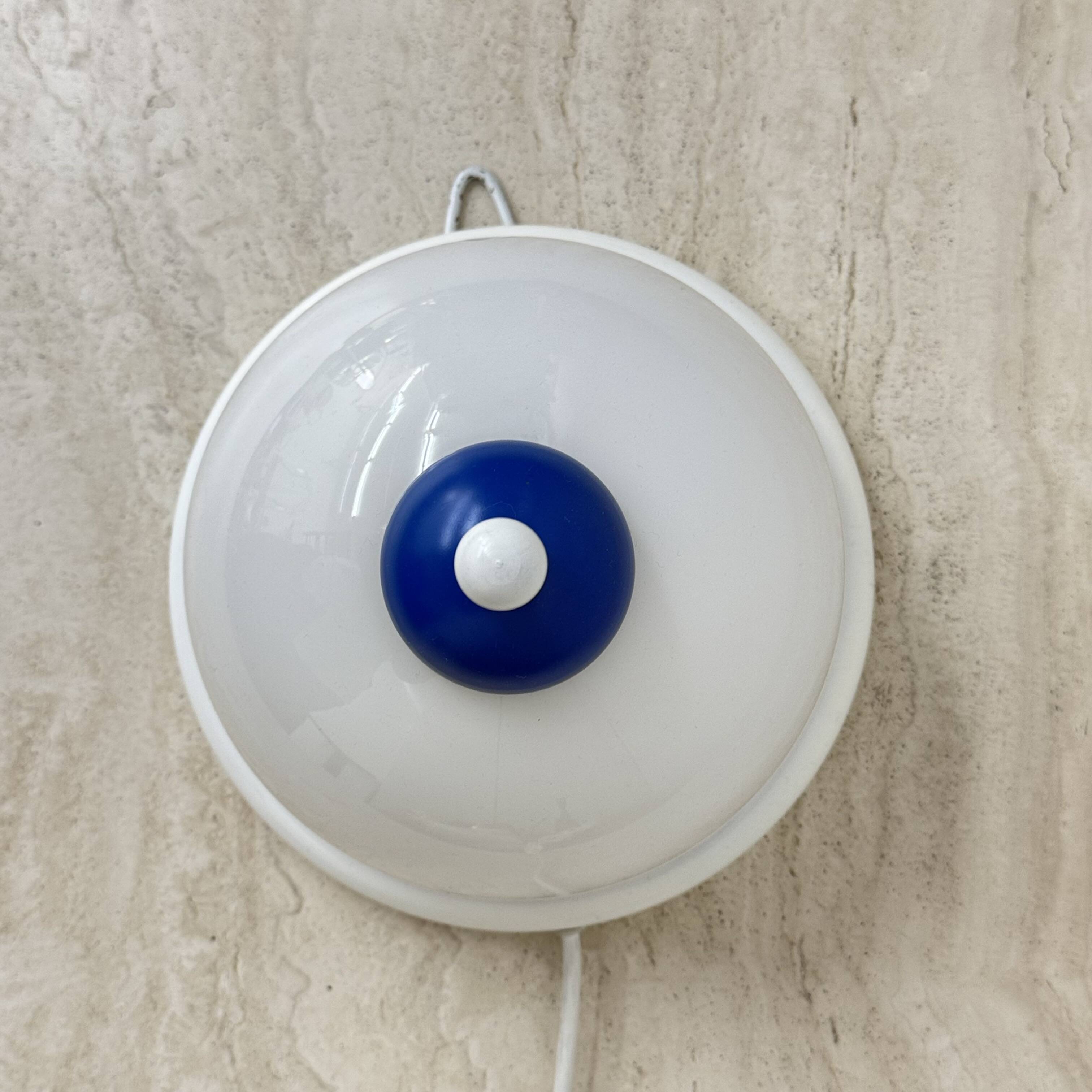 Vintage glass blue and white wall lamp sconce , 1970s