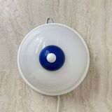 Vintage glass blue and white wall lamp sconce , 1970s