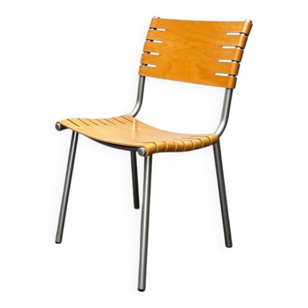 Chaise postmoderne en métal et bois par Ruud Jan Kokke pour Harvink, années 1990