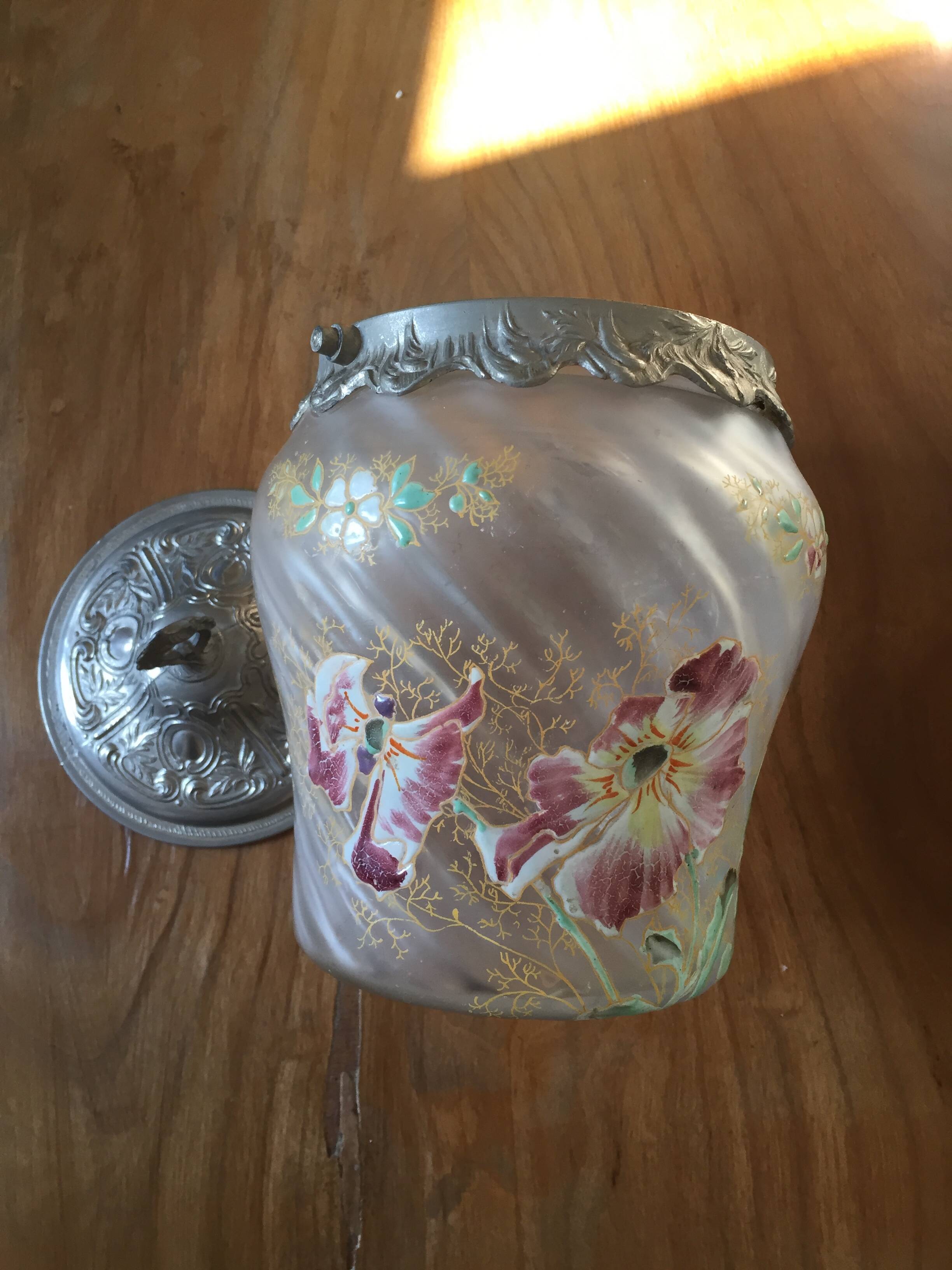 Art nouveau enamelled glass candy box