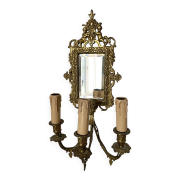 Applique XIXe style Napoléon III en bronze doré avec miroir biseauté