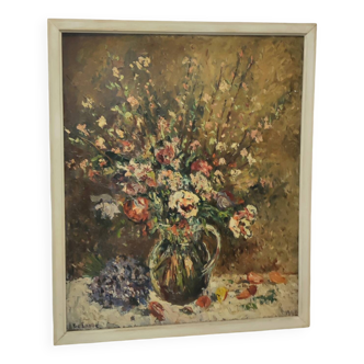 Signed flower bouquet painting