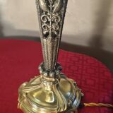 Pair of bronze and pewter lamps from 1900 to 30, glass paste lampshade 44x15