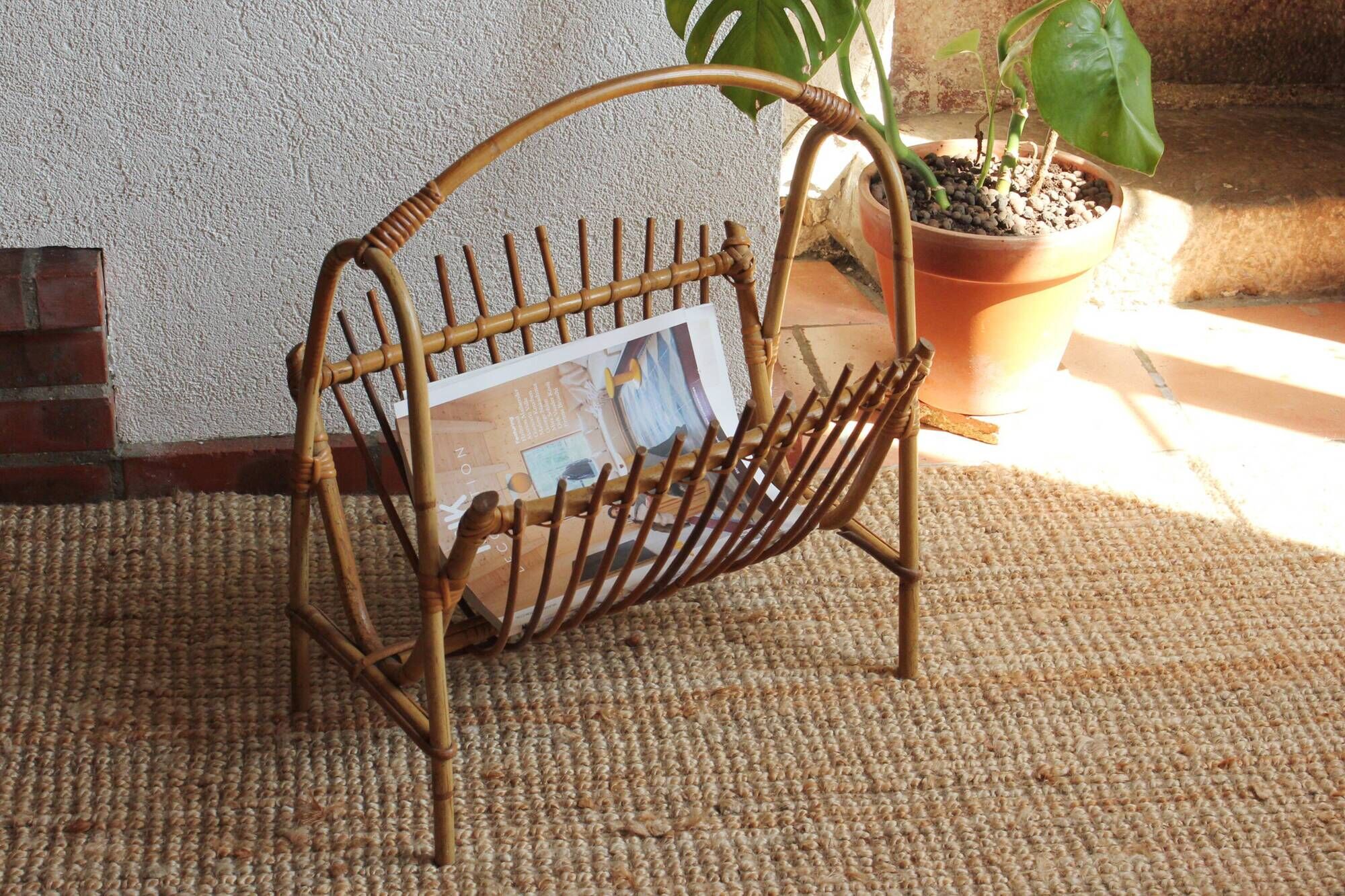Wicker / rattan vintage magazine holder
