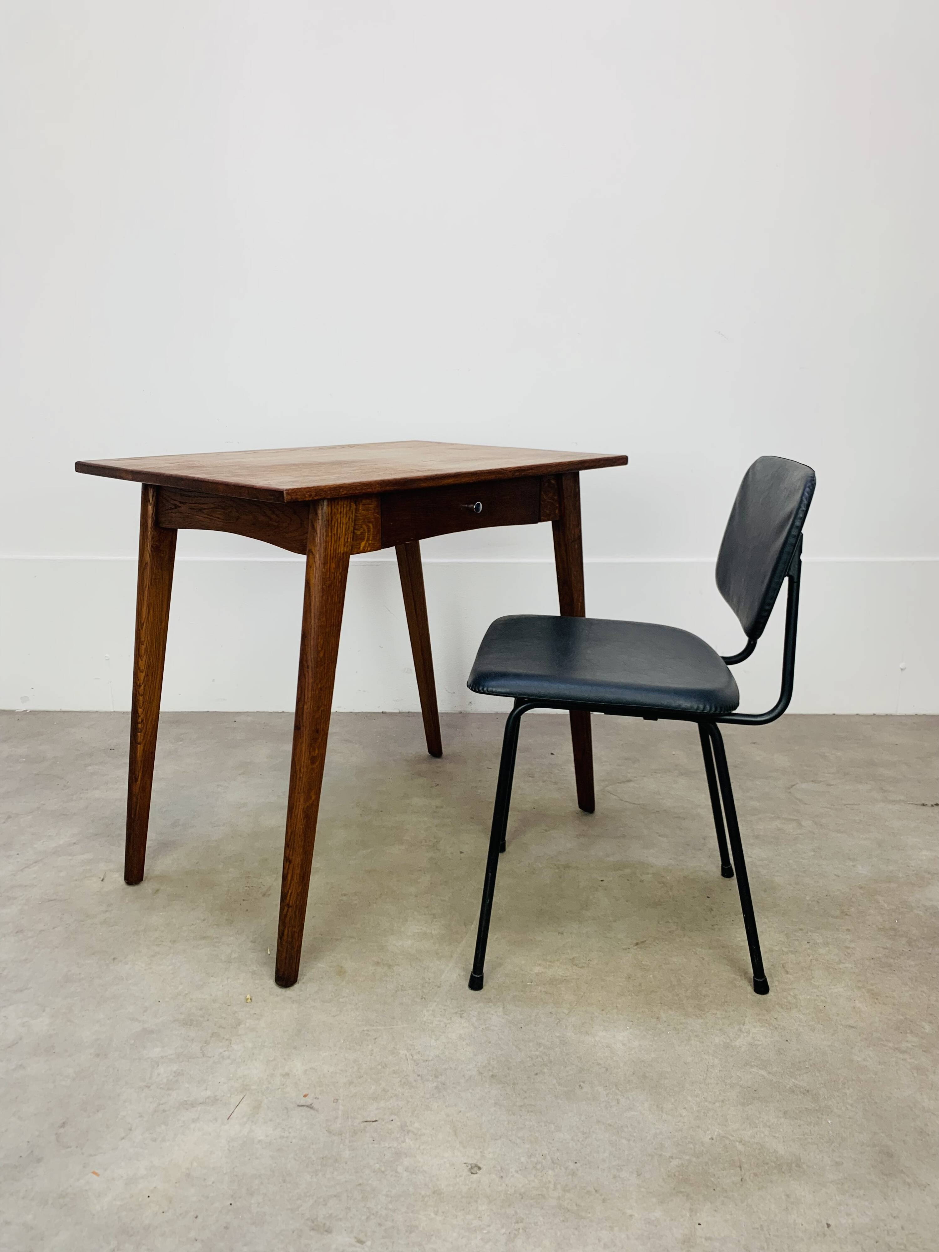 1950s oak desk, vintage, compass legs