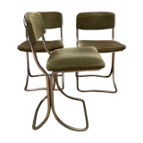 Set of 3 chairs from the 70s in chrome metal and khaki velvet