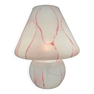 Lampe champignon en verre blanc rose