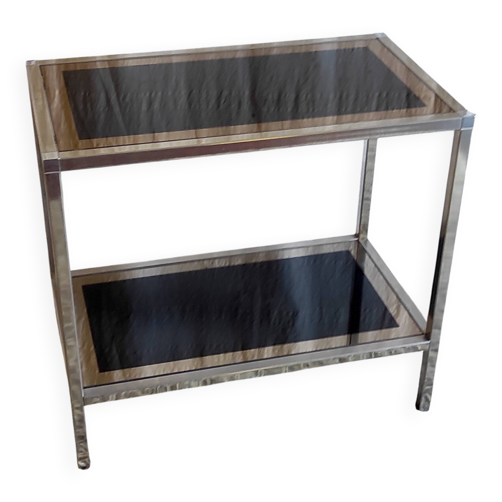 Chrome/gold metal and black/gold glass console - 70s/80s