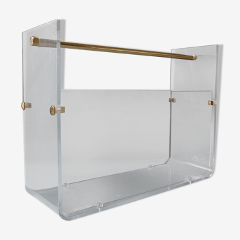 Magazine holder plexi and brass, David Lange, 1970