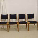 Set of 4 Scandinavian design curved wood chairs from the 60s.