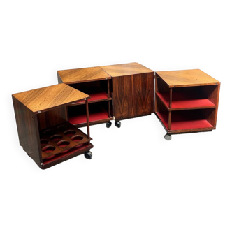 Table basse, meuble bar scandinave modulable en palissandre de Leif Alring