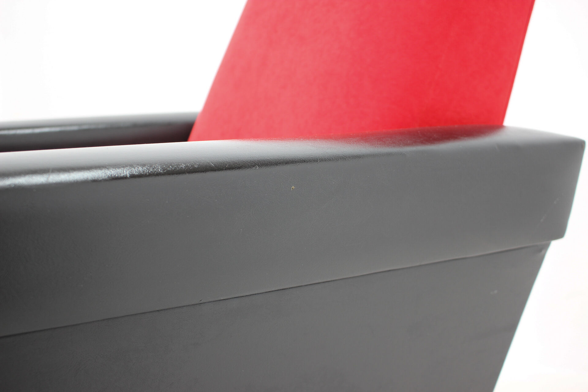 1970's pair of leatherette and red fabric armchairs, Czechoslovakia