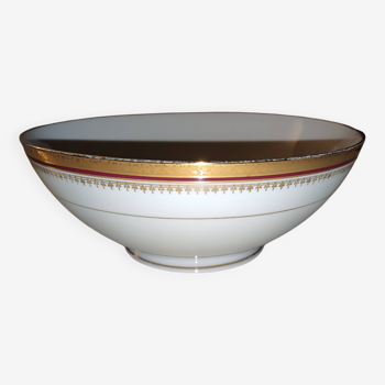 Salad bowl in white Limoges porcelain and golden marli