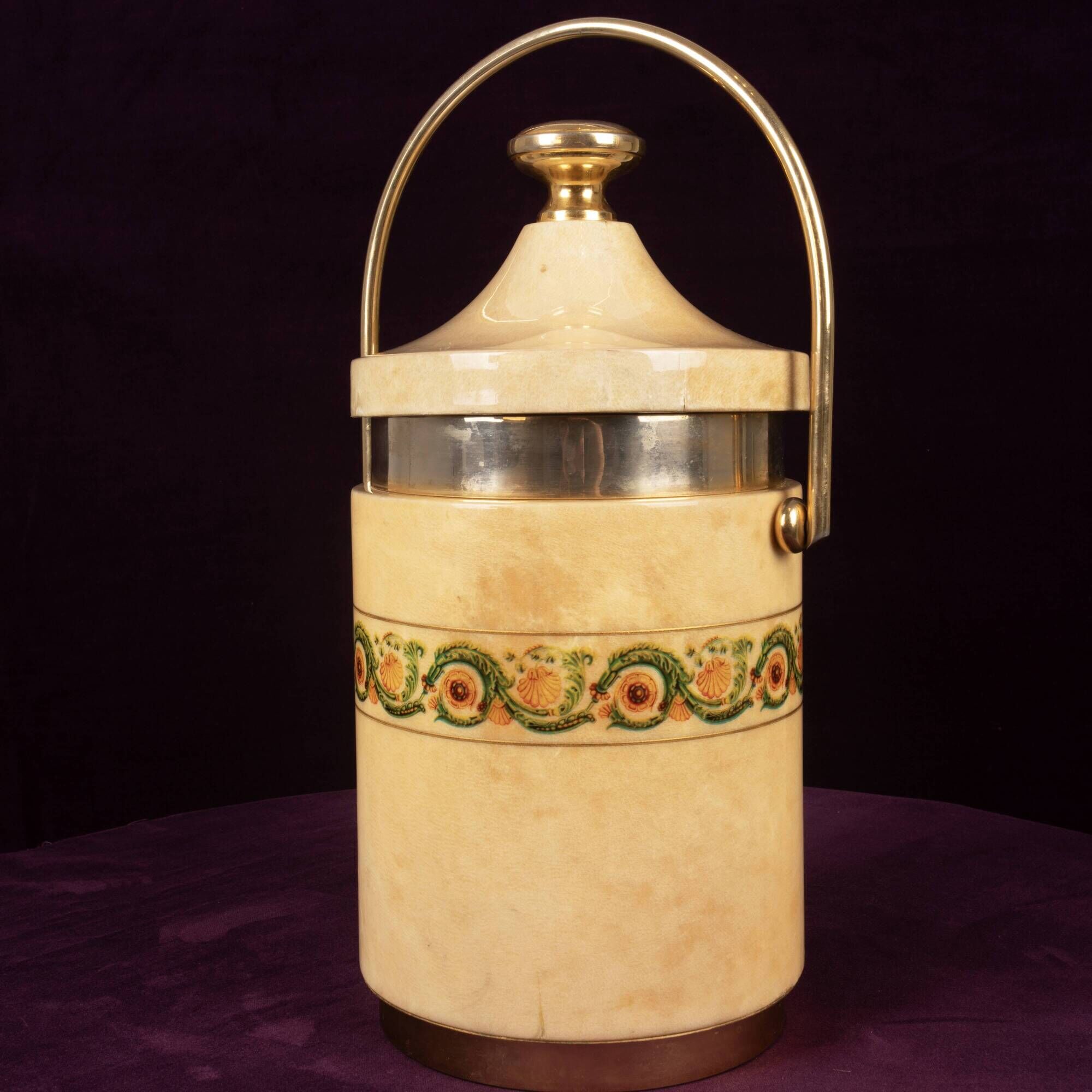 Aldo Tura Mod. 1225D Goatskin Parchment Ice Bucket / Thermos Italy 1970