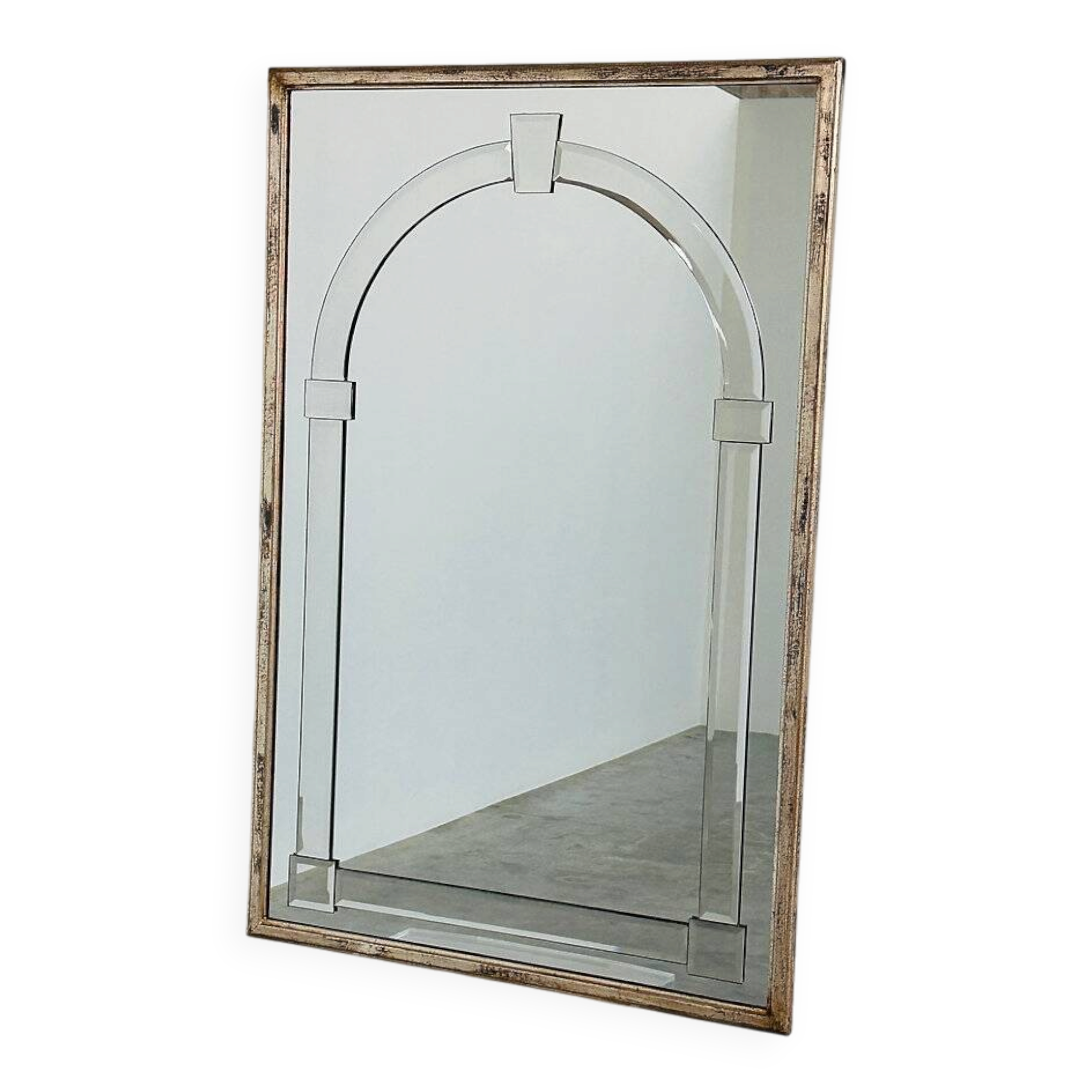 Large Art Deco style beveled wall mirror with architectural arch design