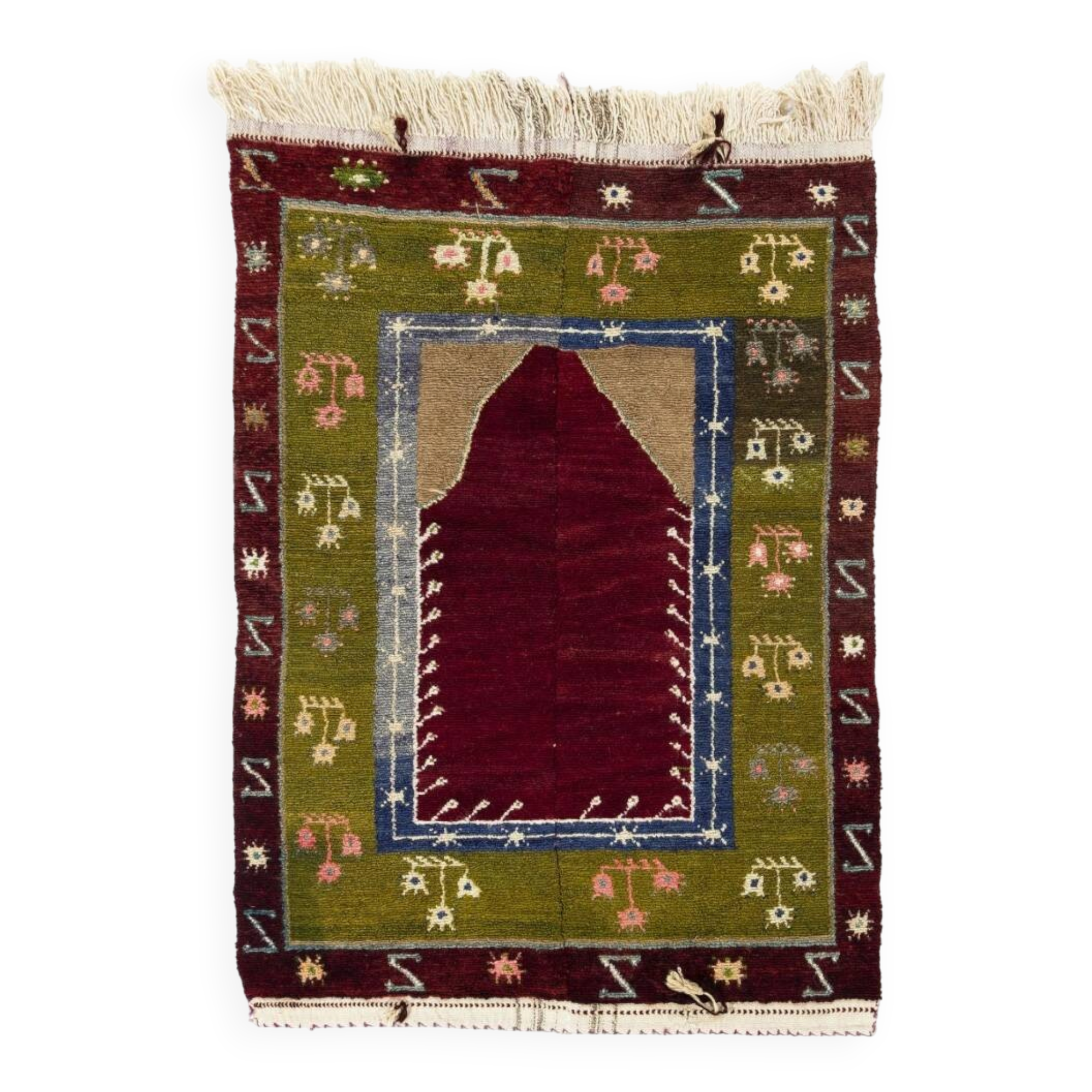 Vintage Handmade Turkish Tulu Rug with Archway Design. Traditional Prayer Rug. 100% Wool