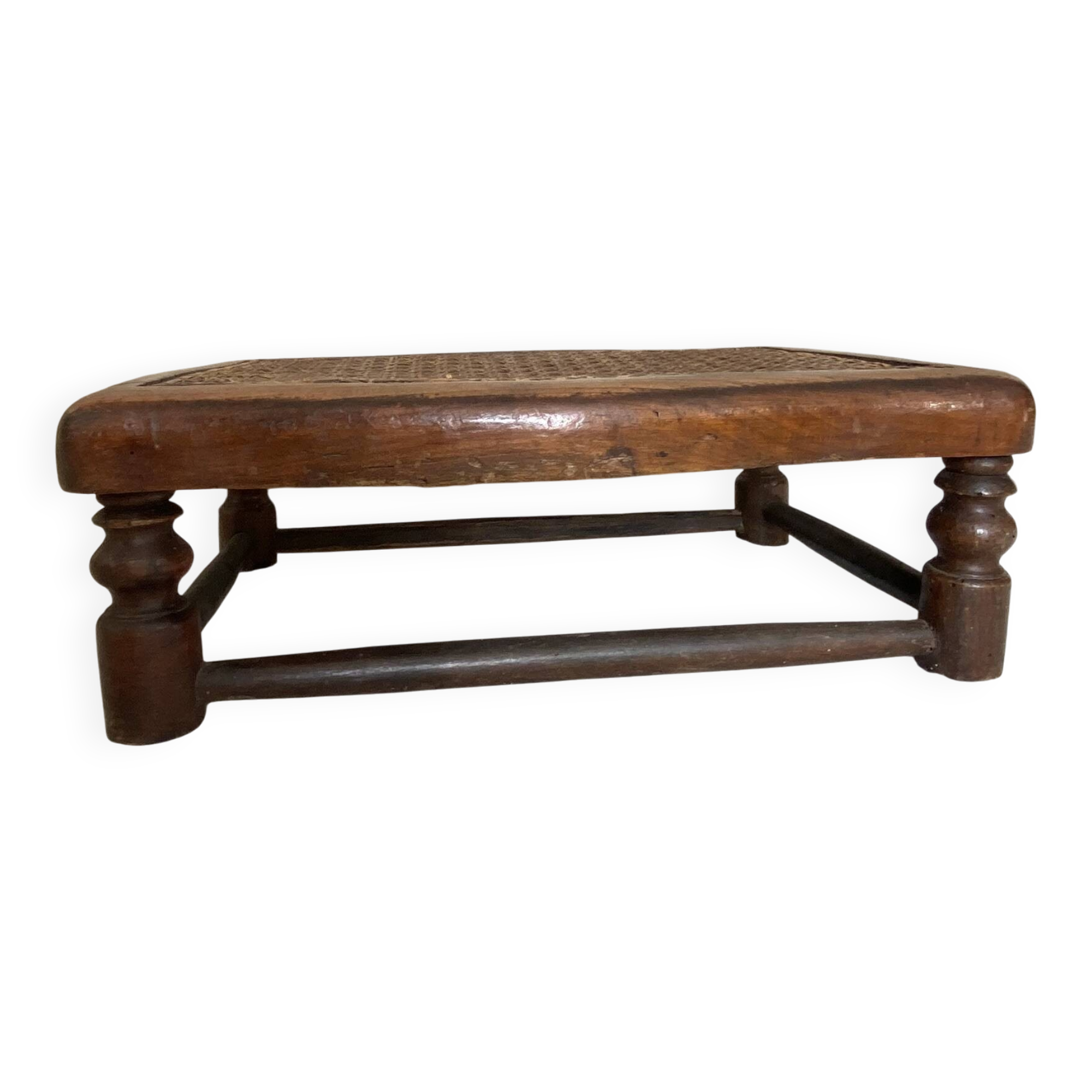 Low wooden stool with caning H 12 cm