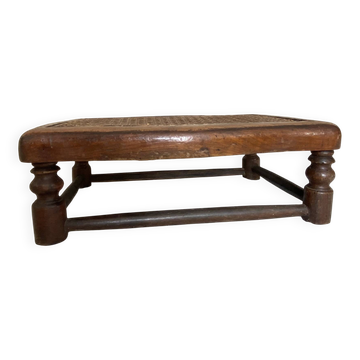 Tabouret bas en bois et cannage H 12 cm