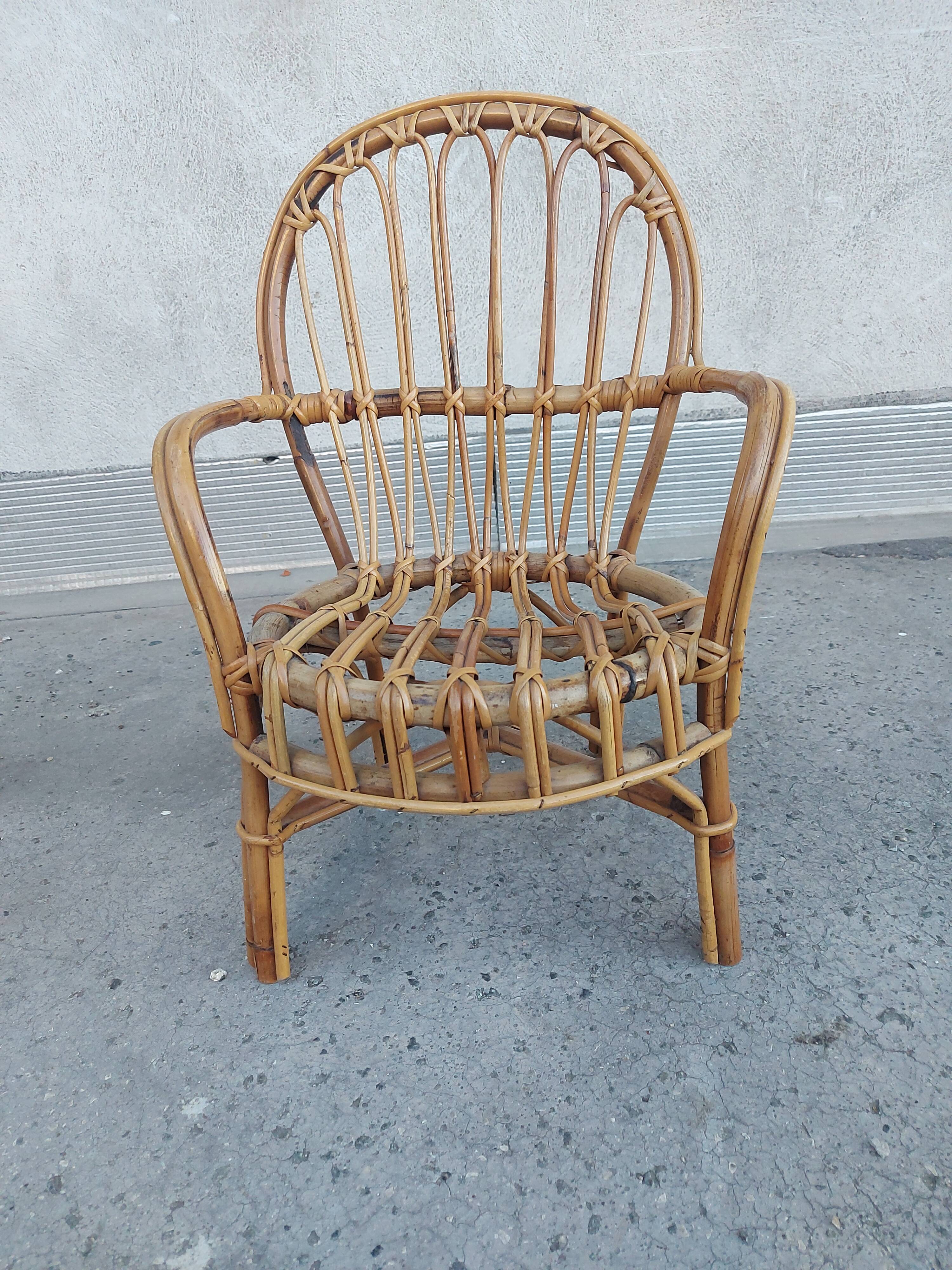 Vintage rattan children's armchair