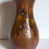 High potter's vase with flared neck with tachist enamel