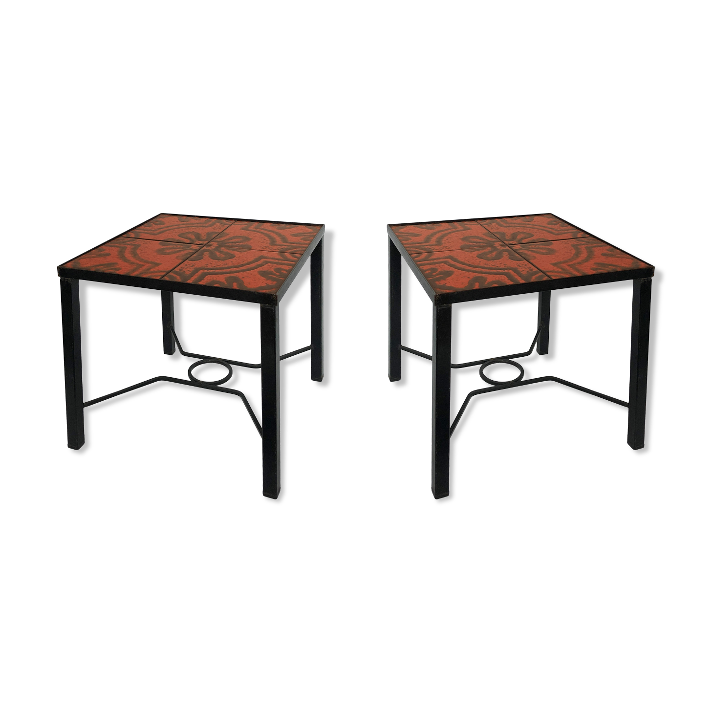 Pair modernist ceramic and metal tables, from the Cloutier Brothers, from the 1960s