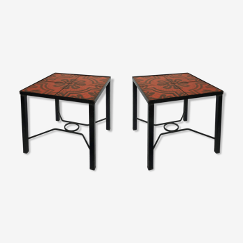 Pair modernist ceramic and metal tables, from the Cloutier Brothers, from the 1960s