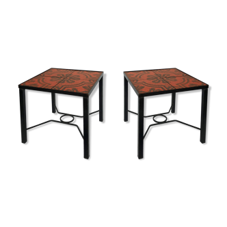 Pair modernist ceramic and metal tables, from the Cloutier Brothers, from the 1960s