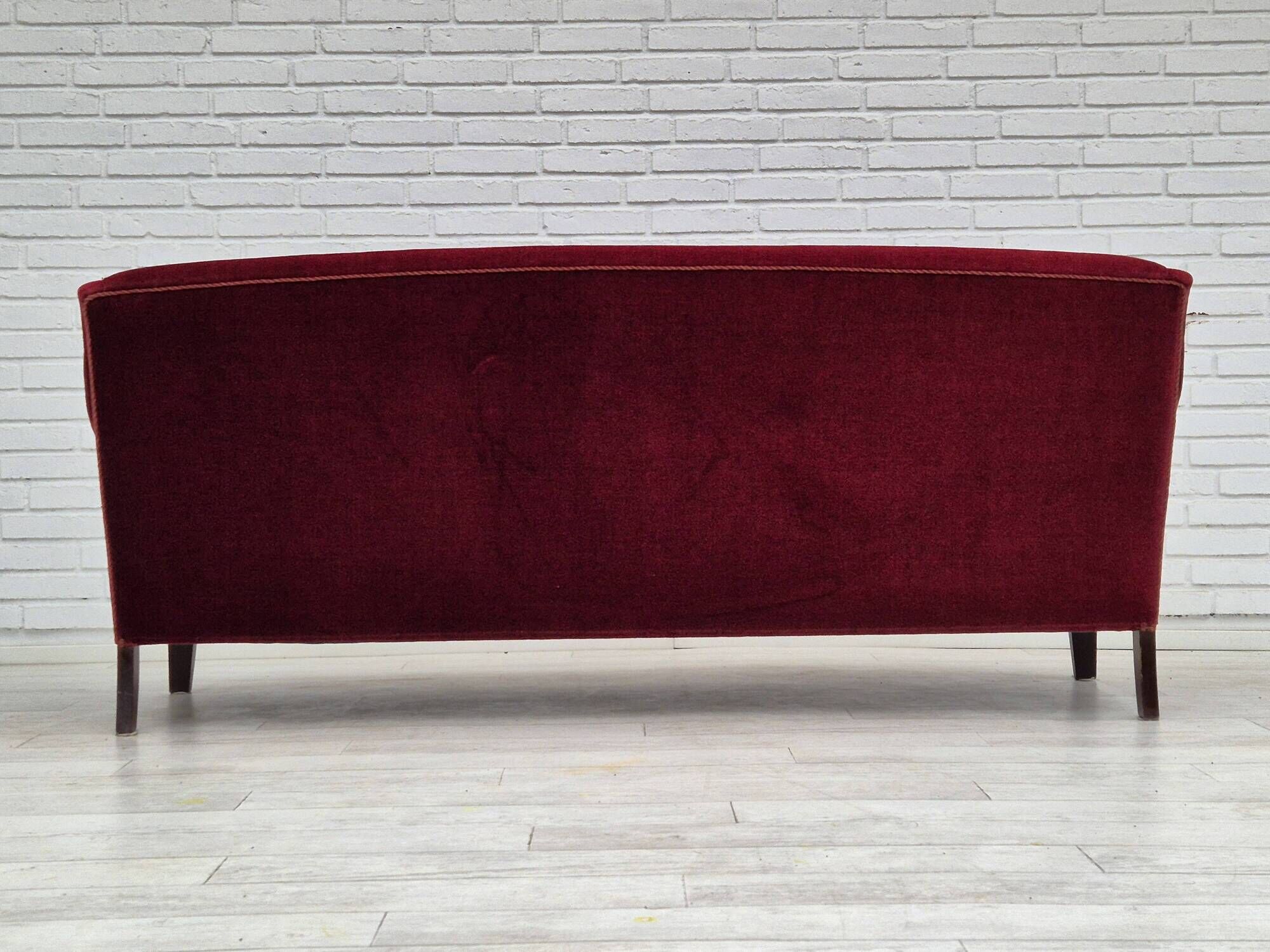 1960s, Danish 3 seater sofa, original good condition, furniture velour, beech wood .