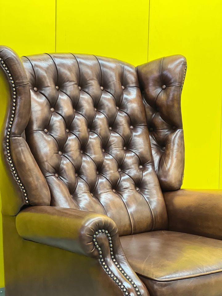 Fauteuil inclinable chesterfield vintage fait main marron