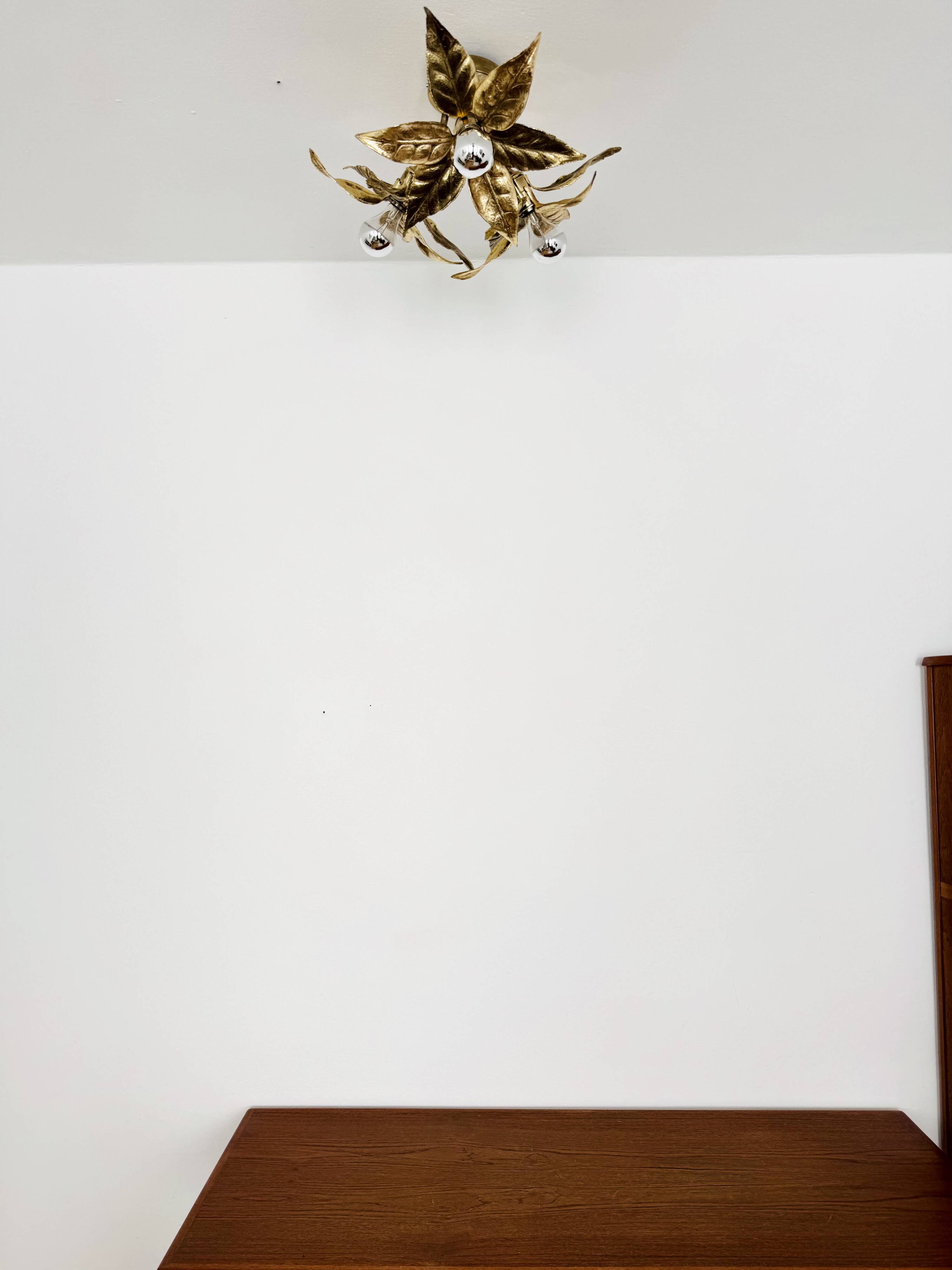 Large Floral Hollywood Regency Flush Lamp by Willy Daro for Massive